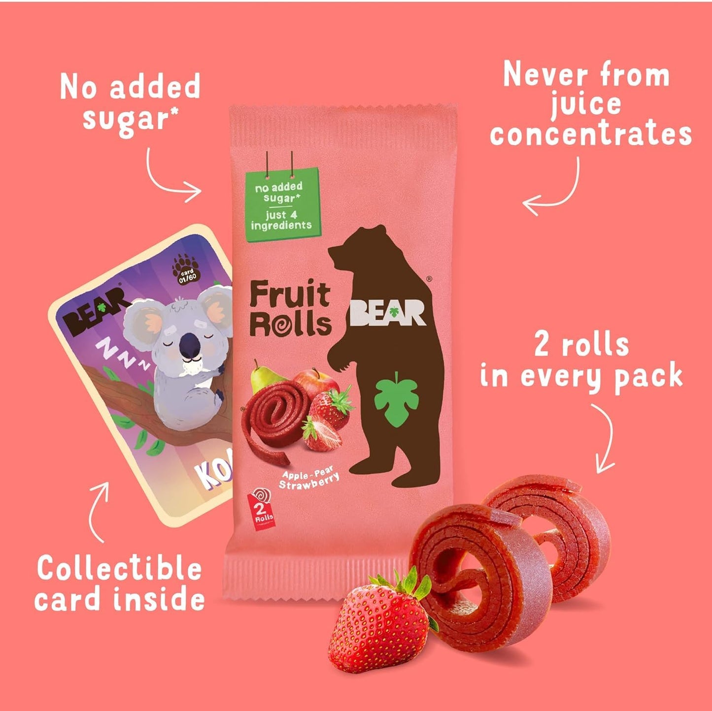 BEAR Real Fruit Snack Rolls - Gluten Free, Vegan, and Non-GMO  0.7 Ounce (Pack of 18)