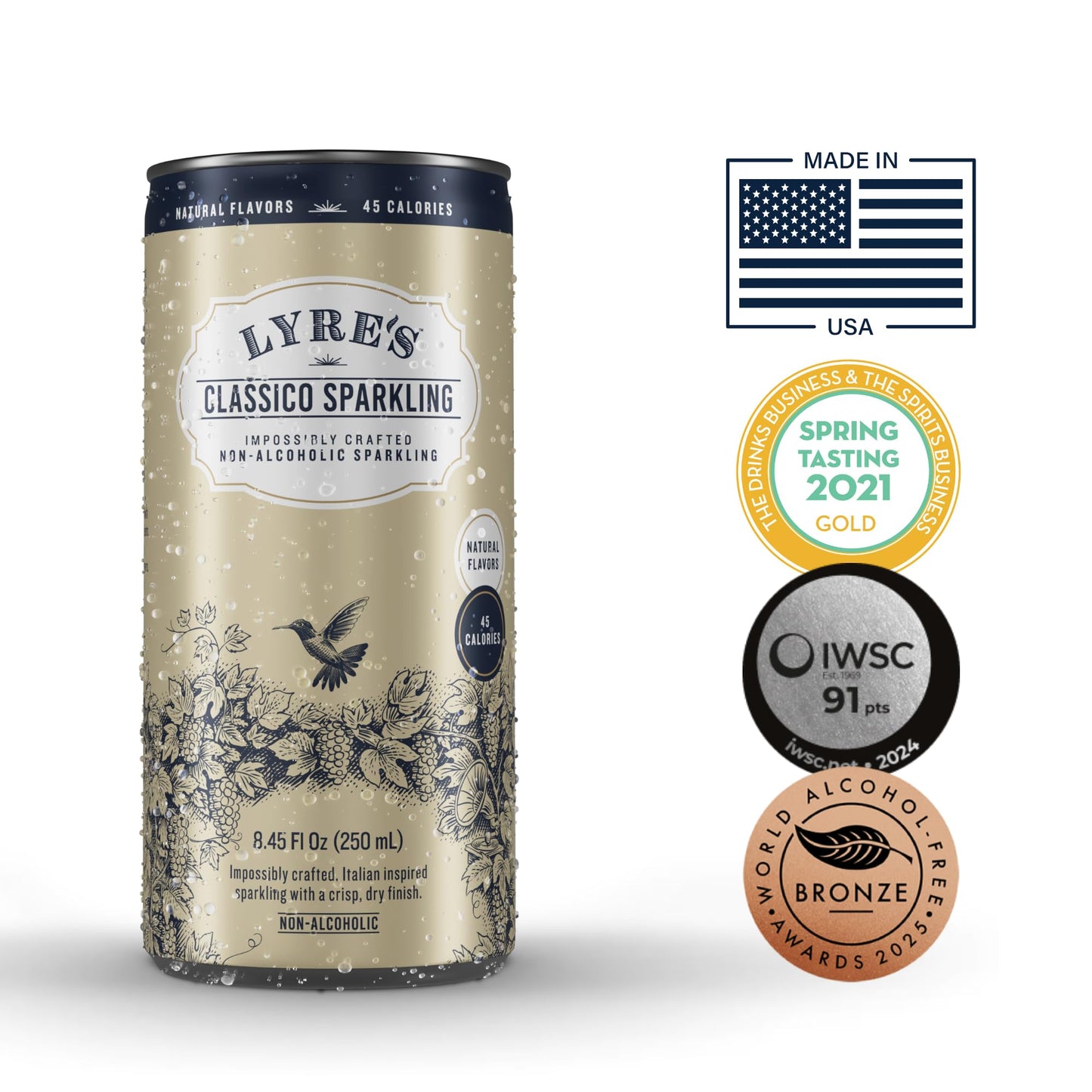 Lyre’s Classico 4-Pack, Non Alcoholic Sparkling Wine, Zero Proof Prosecco Alternative, 45 Calories per Serve (8.45 Fl Oz x 4)