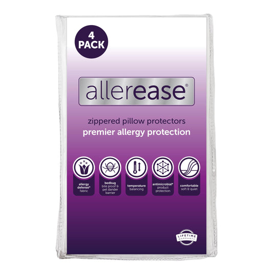 Set of 4 Standard/Queen AllerEase Pillow Protectors - Temperature Balancing, Allergist Recommended