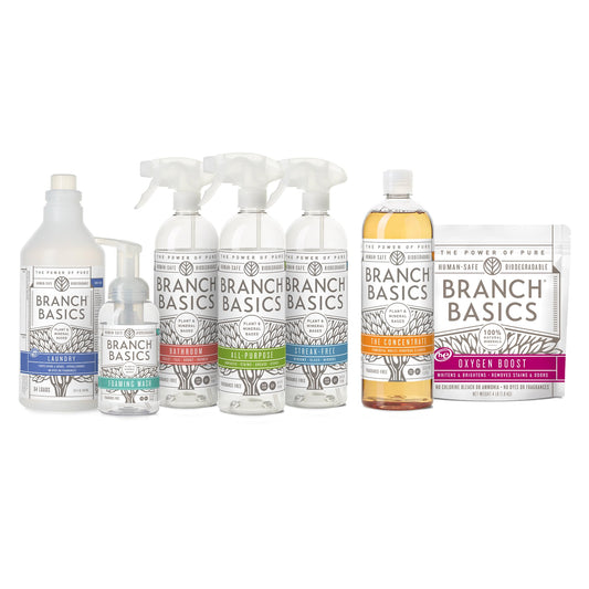 Branch Basics Premium Starter Kit: All Purpose, Glass, and Bathroom Cleaner plus our Foaming Wash, and Laundry Bottle