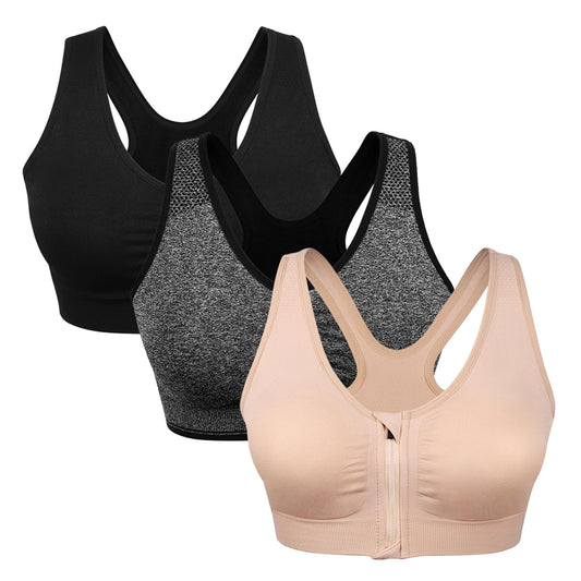 Women's Zip Front Sports Bra Wireless Post-Surgery Bra