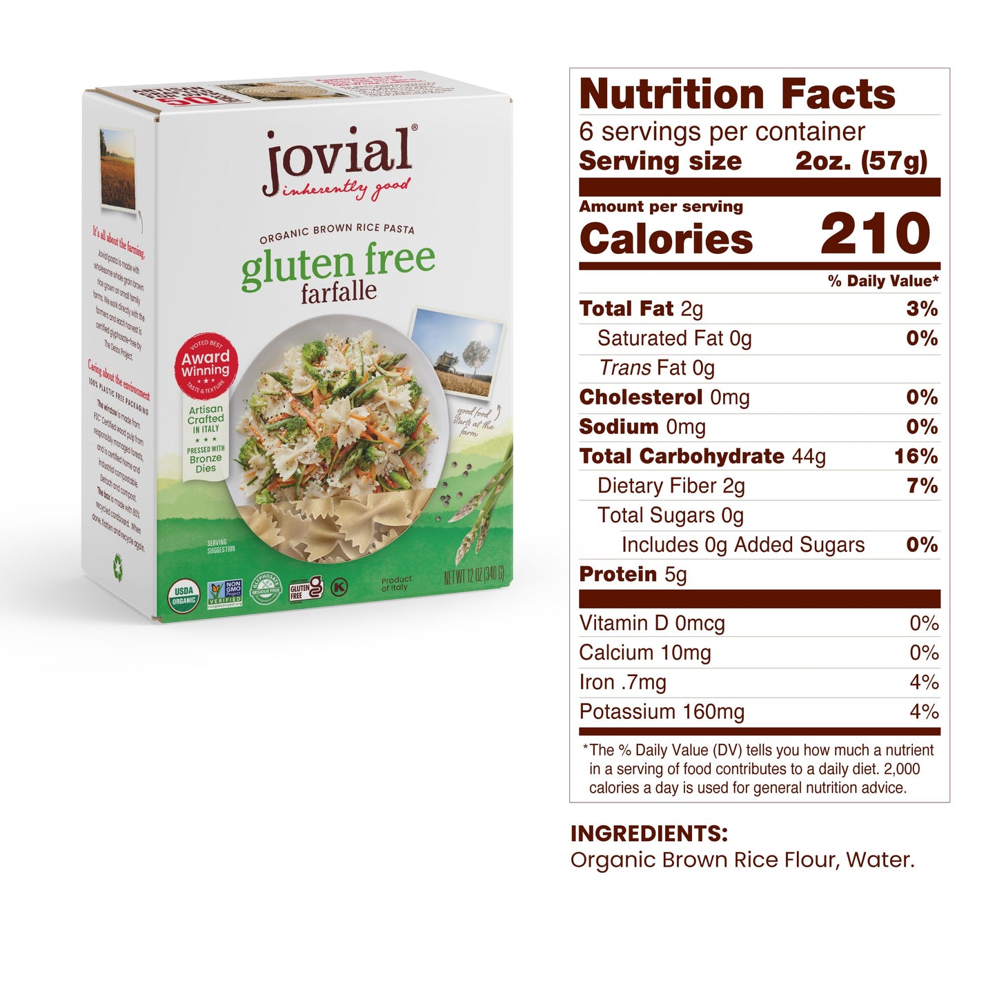 Jovial Whole Grain Brown Rice Pasta Variety Pack (Mafalda, Farfalle, Elbows, Fusilli, Casarecce, Penne), 12 Oz, 6 Pack