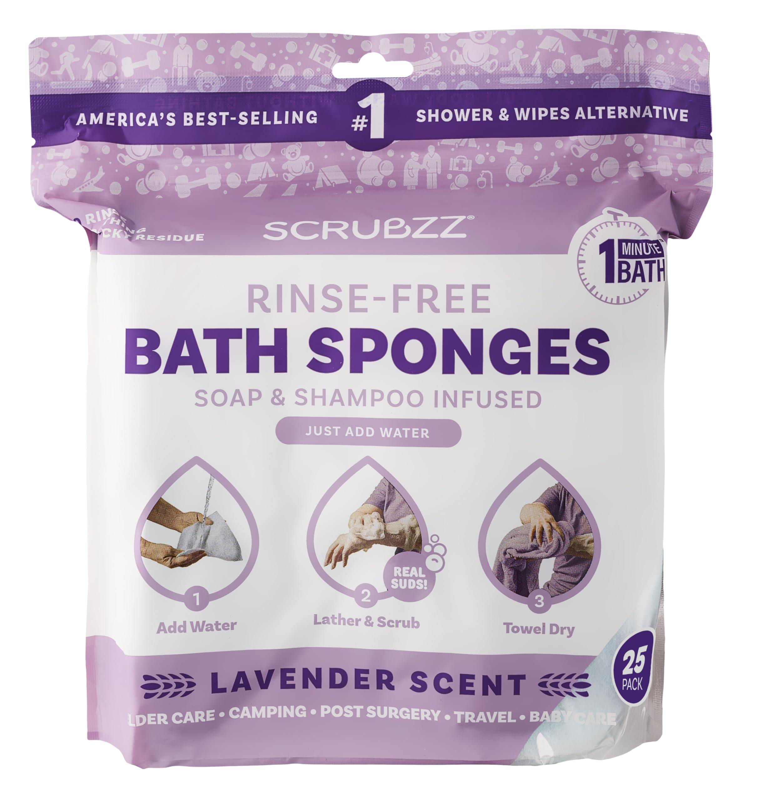 Disposable No Rinse Bathing Wipes - 25 Pack