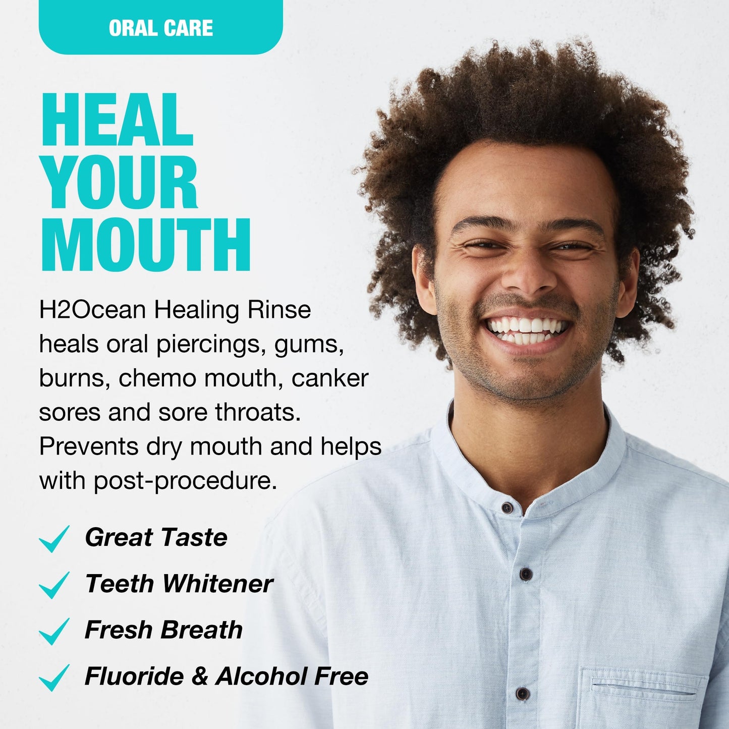 H2Ocean Healing Rinse Natural Sea Salt Oral Care - Mouth Rinse for Oral Care- Arctic Ocean Mint, 16 oz