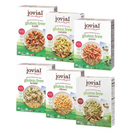 Jovial Whole Grain Brown Rice Pasta Variety Pack (Mafalda, Farfalle, Elbows, Fusilli, Casarecce, Penne), 12 Oz, 6 Pack