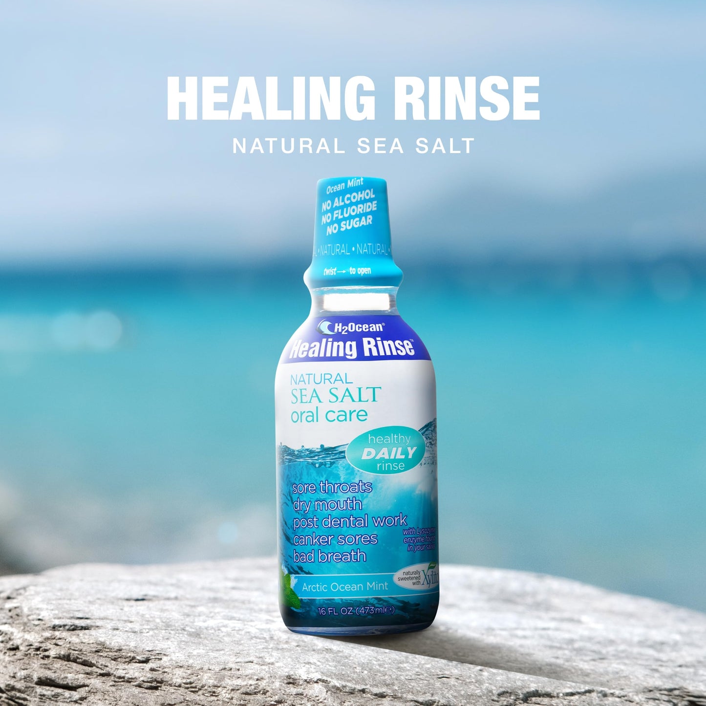 H2Ocean Healing Rinse Natural Sea Salt Oral Care - Mouth Rinse for Oral Care- Arctic Ocean Mint, 16 oz