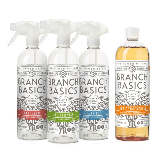 Branch Basics Cleaning Essentials Kit: All Purpose Spray, Glass Cleaner, and Bathroom Cleaner