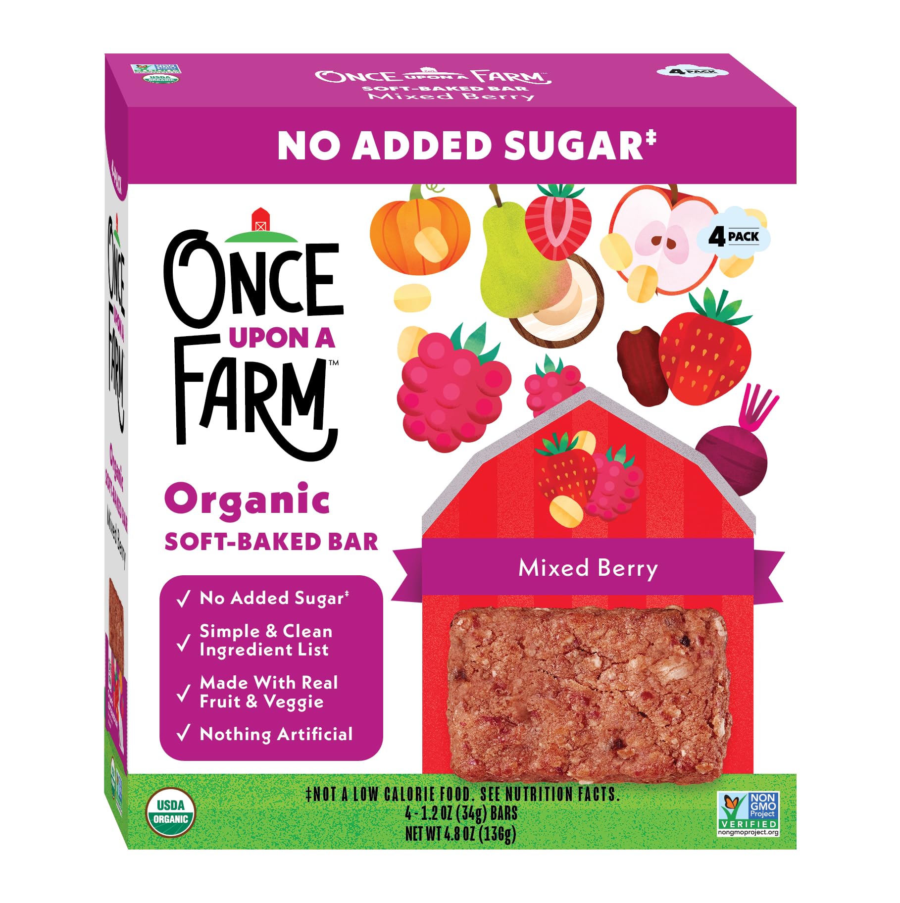 Once Upon A Farm Organic Mixed Berry Soft-Baked Bars, 4 Count