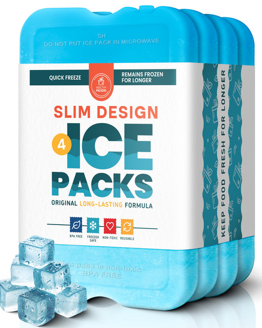 Healthy Packers Ice Packs for Lunch Boxes & Coolers - Freezer Packs (Set of 4)