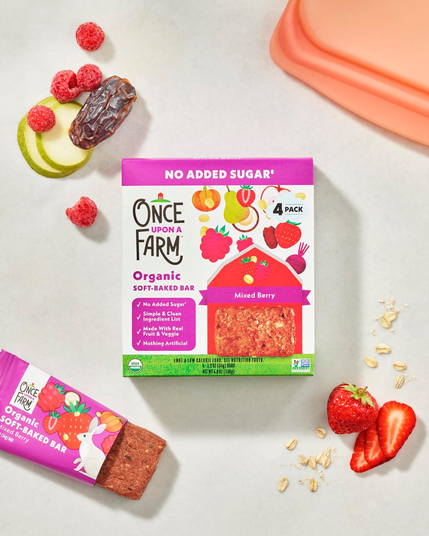 Once Upon A Farm Organic Mixed Berry Soft-Baked Bars, 4 Count