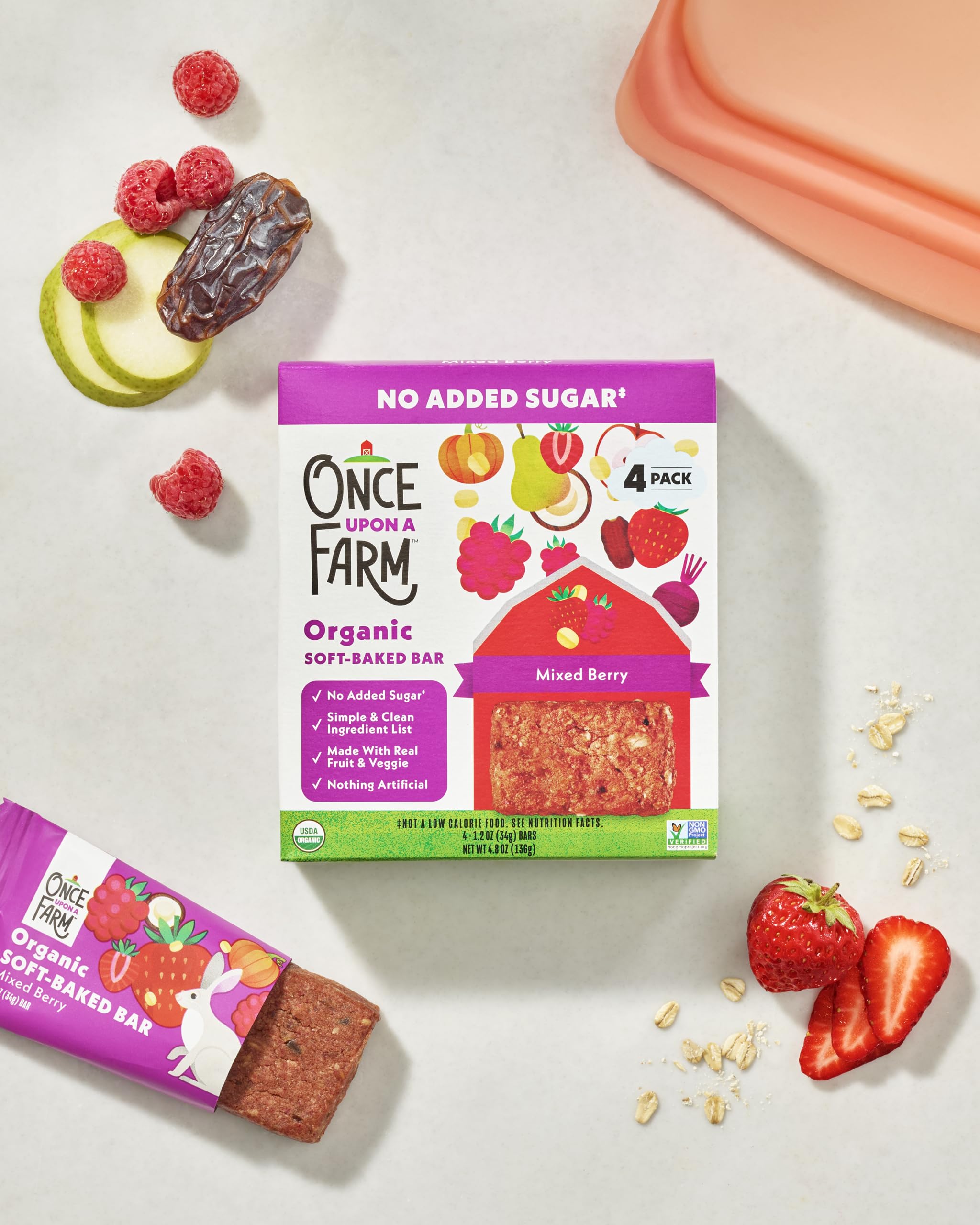 Once Upon A Farm Organic Mixed Berry Soft-Baked Bars, 4 Count