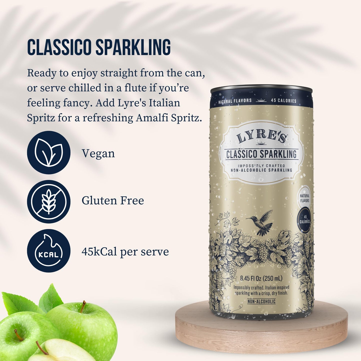 Lyre’s Classico 4-Pack, Non Alcoholic Sparkling Wine, Zero Proof Prosecco Alternative, 45 Calories per Serve (8.45 Fl Oz x 4)