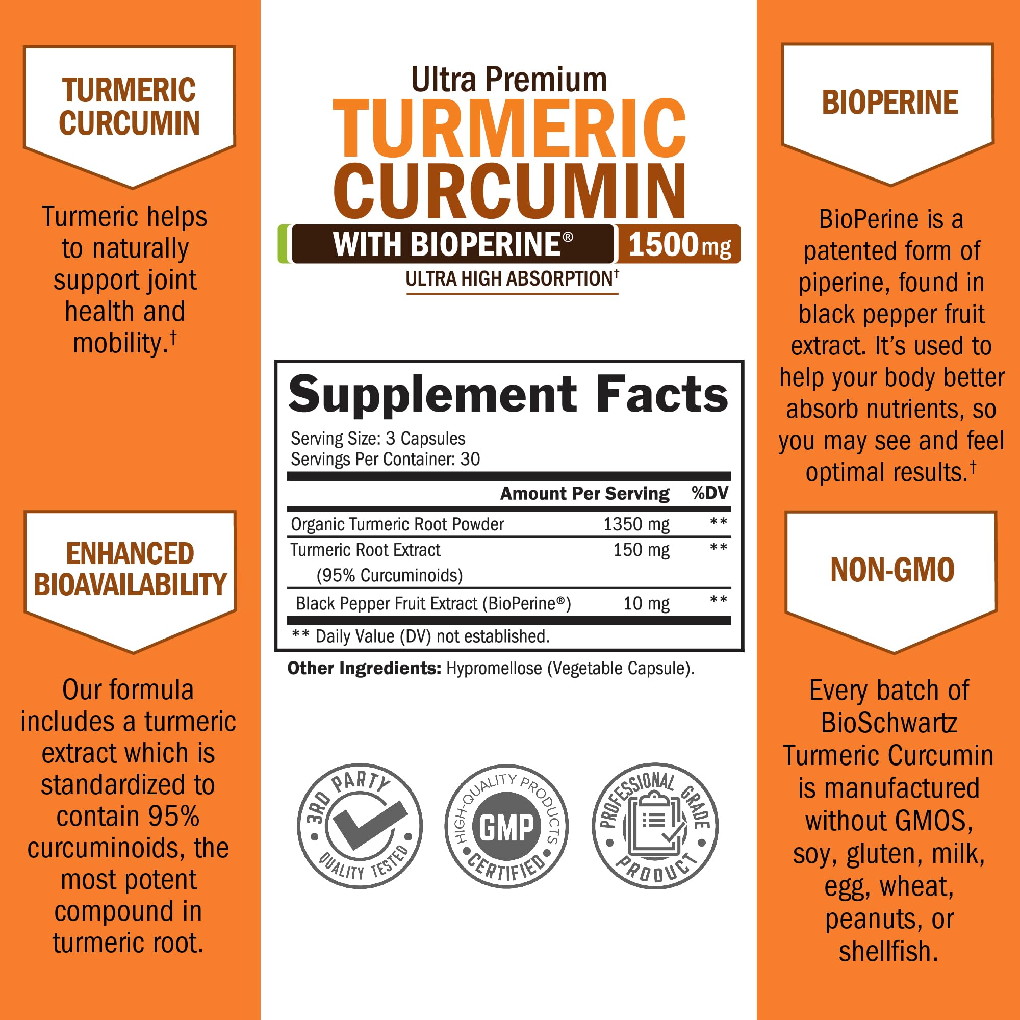 Turmeric Curcumin with Black Pepper Extract 1500mg- 90 Capsules