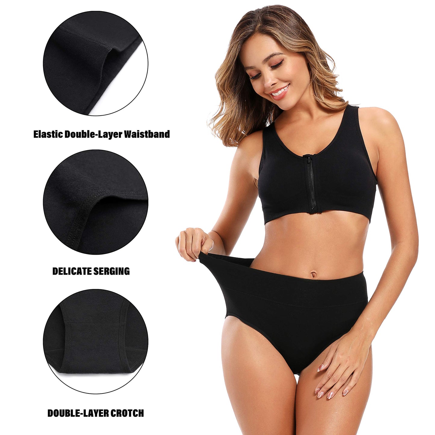 Molasus Women's Soft Cotton Underwear Briefs High Waisted 5 pack