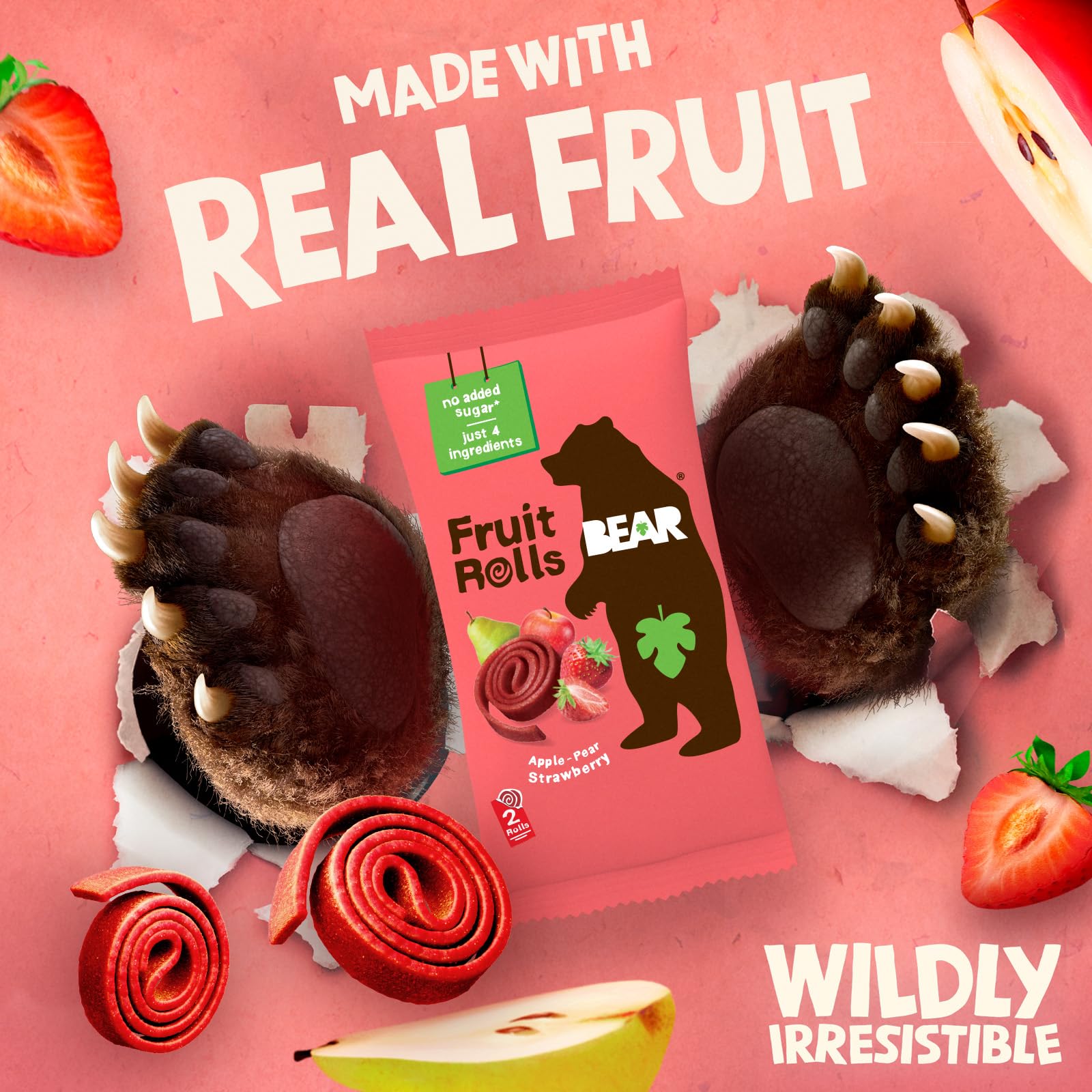 BEAR Real Fruit Snack Rolls - Gluten Free, Vegan, and Non-GMO  0.7 Ounce (Pack of 18)