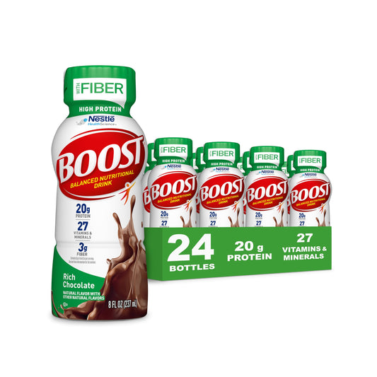 BOOST High Protein with Fiber Ready to Drink Complete Nutritional Drink, 8 fl oz Bottle, 24 Pack