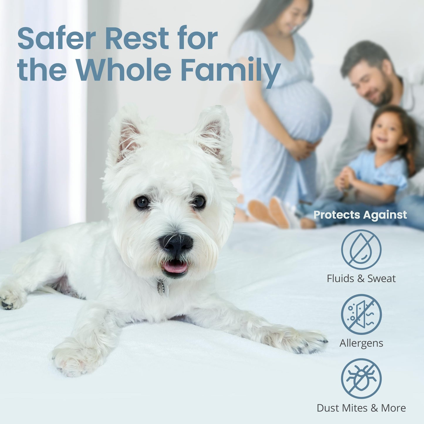 SafeRest Waterproof Queen Size Mattress Protector - Fitted with Stretchable Pockets - Machine Washable Cotton