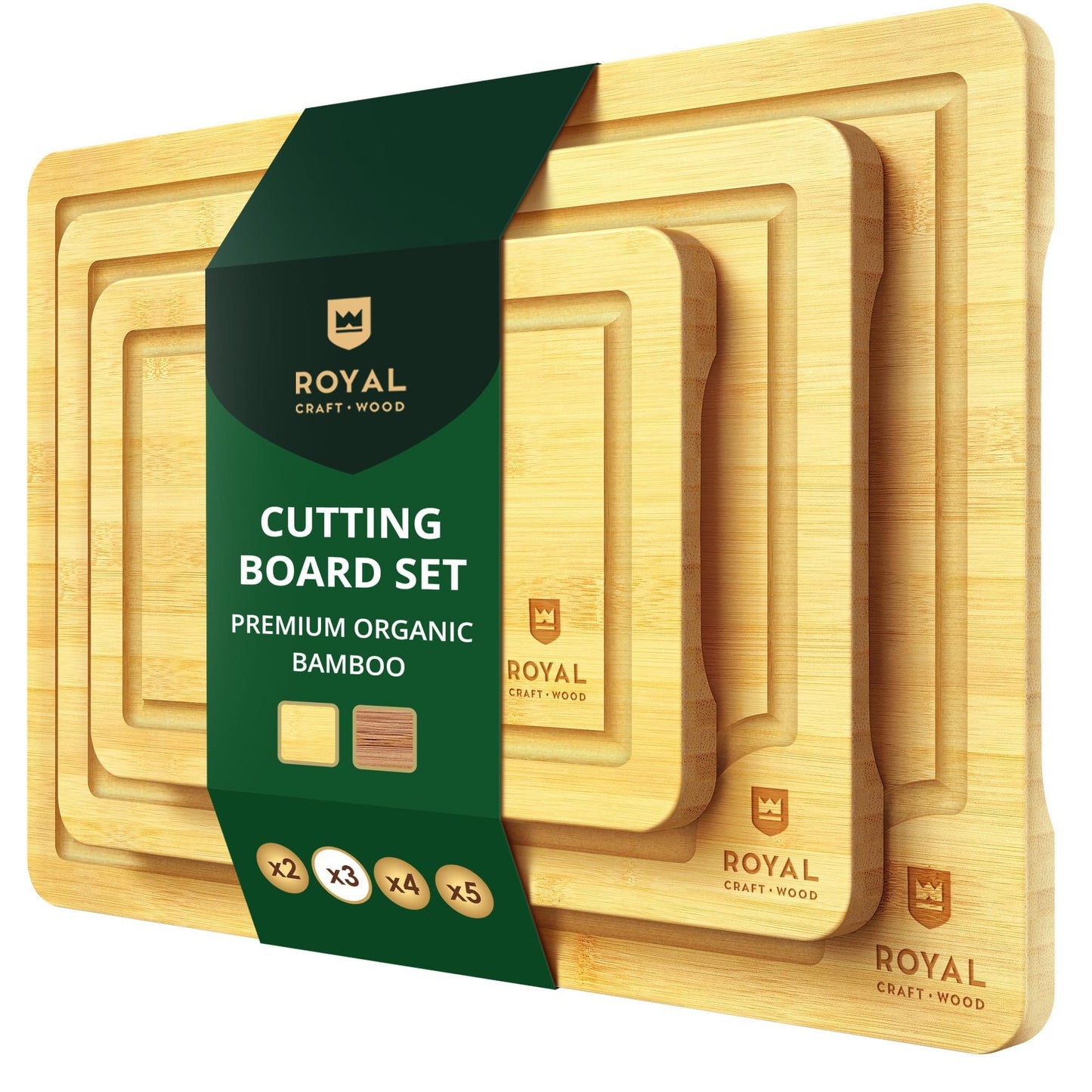 Wooden Cutting Boards for Kitchen Meal Prep & Serving - Bamboo Wood Cutting Board Set