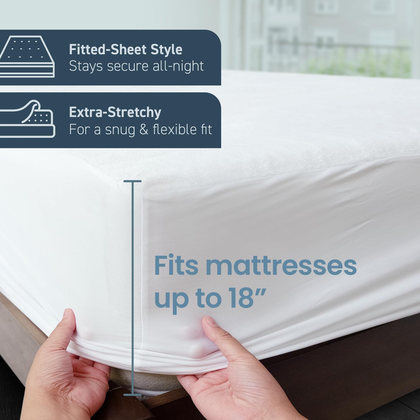 SafeRest Waterproof Queen Size Mattress Protector - Fitted with Stretchable Pockets - Machine Washable Cotton