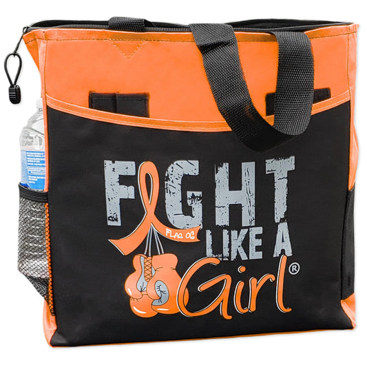 Fight Like a Girl Knockout Dakota 5-Pocket Tote Bag for Leukemia, Multiple Sclerosis, Kidney Cancer Awareness - Orange