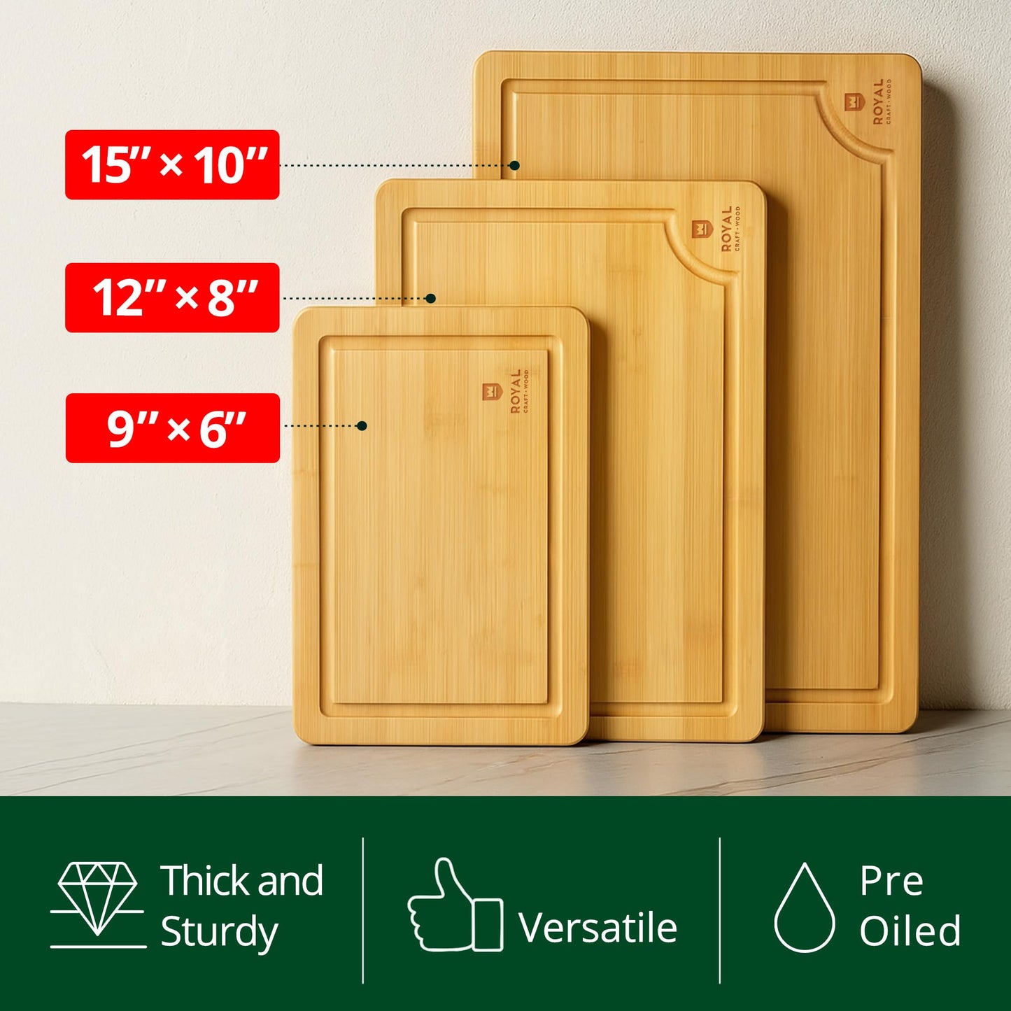 Wooden Cutting Boards for Kitchen Meal Prep & Serving - Bamboo Wood Cutting Board Set