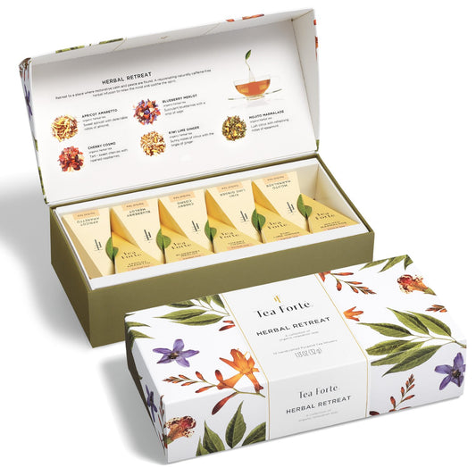 Tea Forte Herbal Retreat Organic Caffeine Free Premium Herbal Tea, 10 Handcrafted Pyramid Tea Bag Infusers