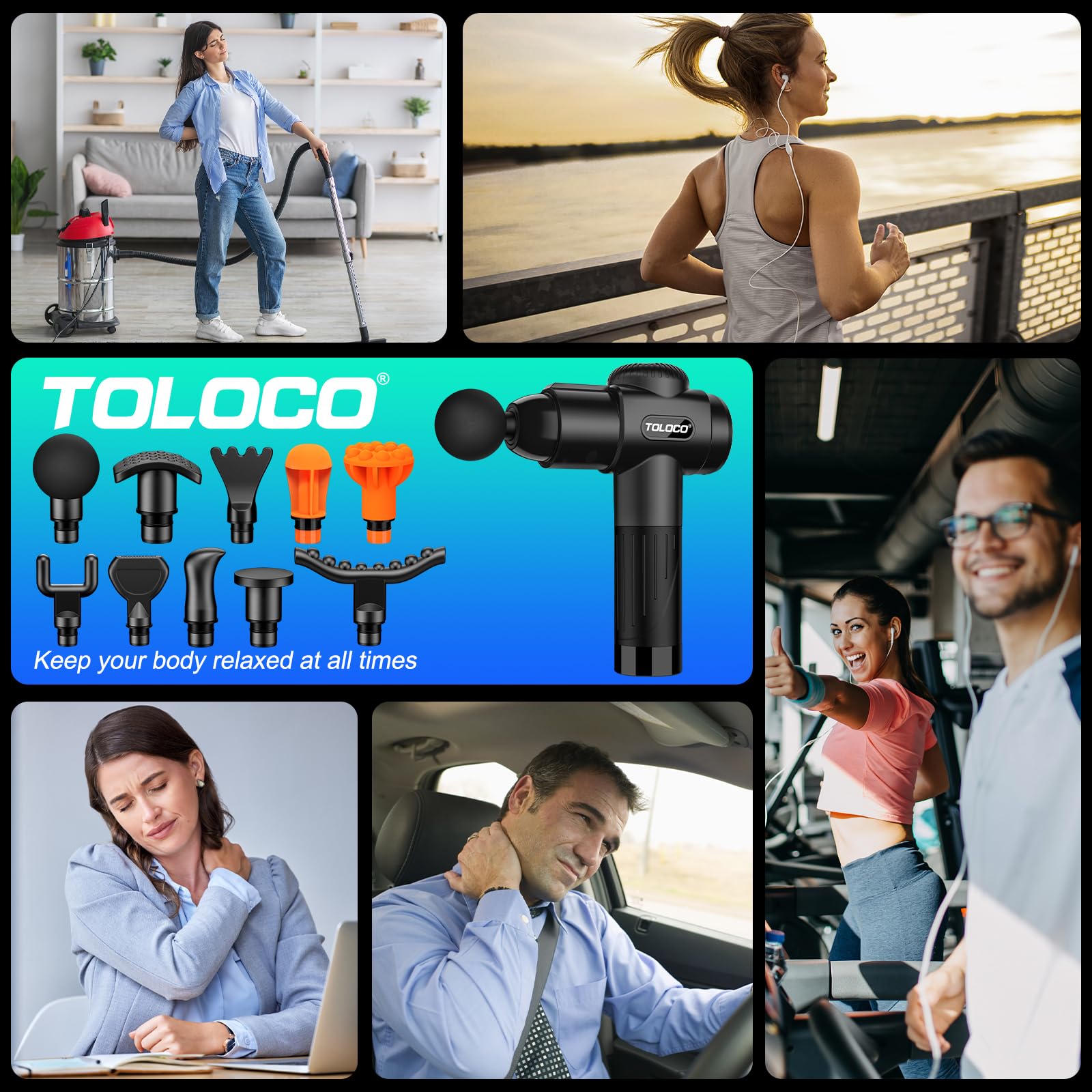 TOLOCO Massage Gun, Deep Tissue Back Massage for Athletes for Pain Relief, Percussion Massager with 10 Massages Heads