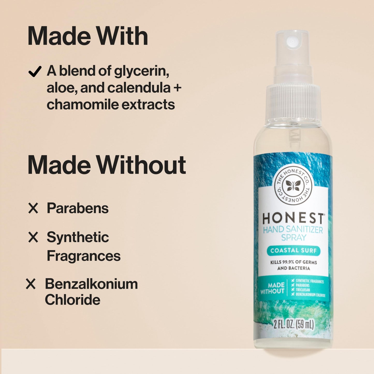 The Honest Company Plant-Based Hand Sanitizer Spray | Kills 99.9% of Germs, 2 fl oz