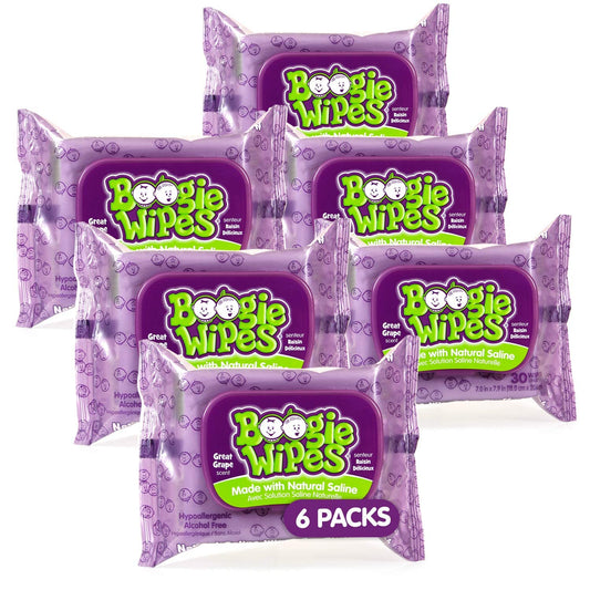 Baby Saline Wipes by Boogie for Face, Body & Nose, for Baby and Kids Made with Natural Saline, Grape Scent, 180 Count (Pack of 6)