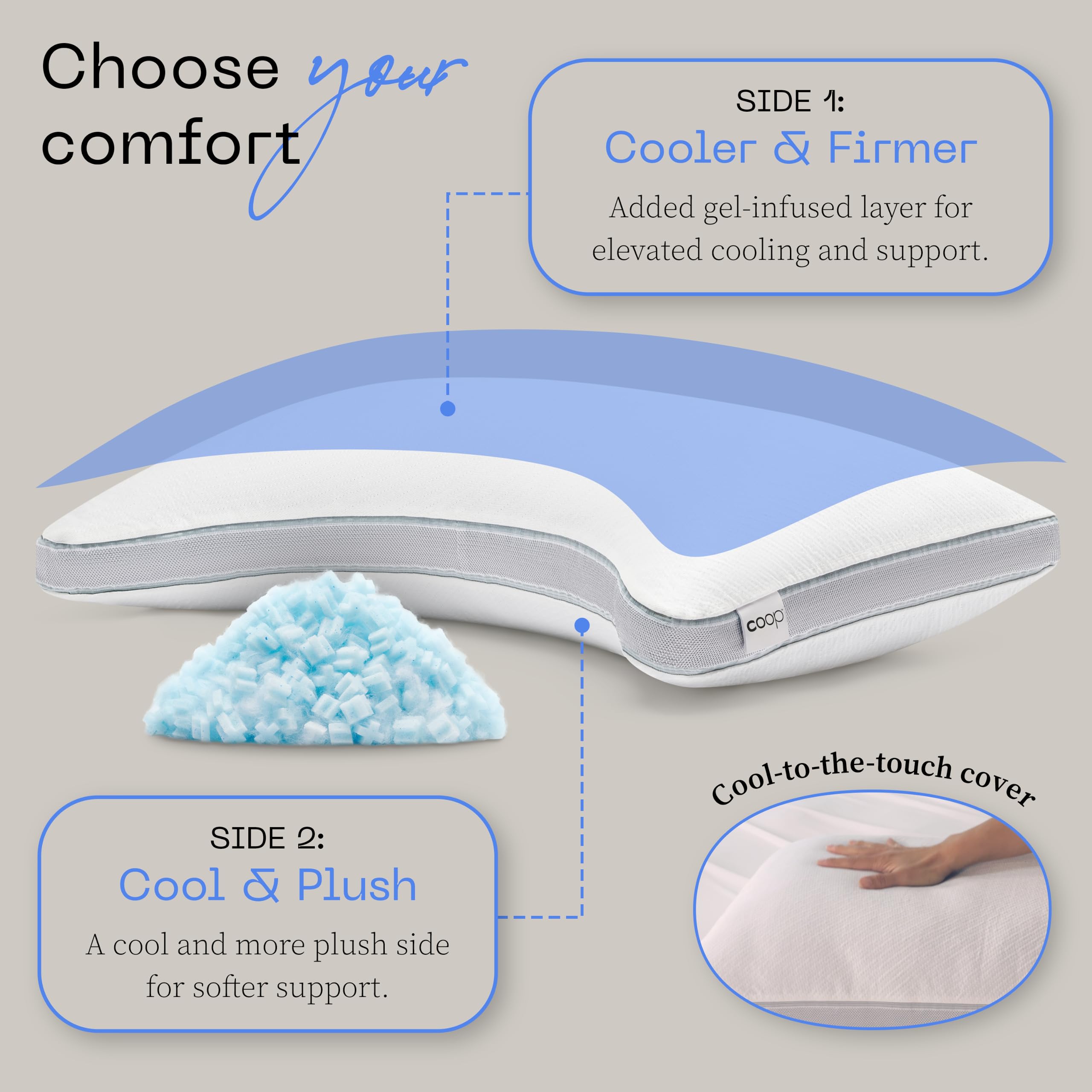 Coop Home Goods Cool+ Crescent Adjustable Pillow, Queen Size