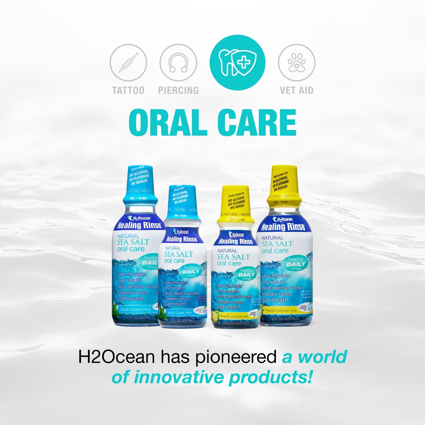 H2Ocean Healing Rinse Natural Sea Salt Oral Care - Mouth Rinse for Oral Care- Arctic Ocean Mint, 16 oz