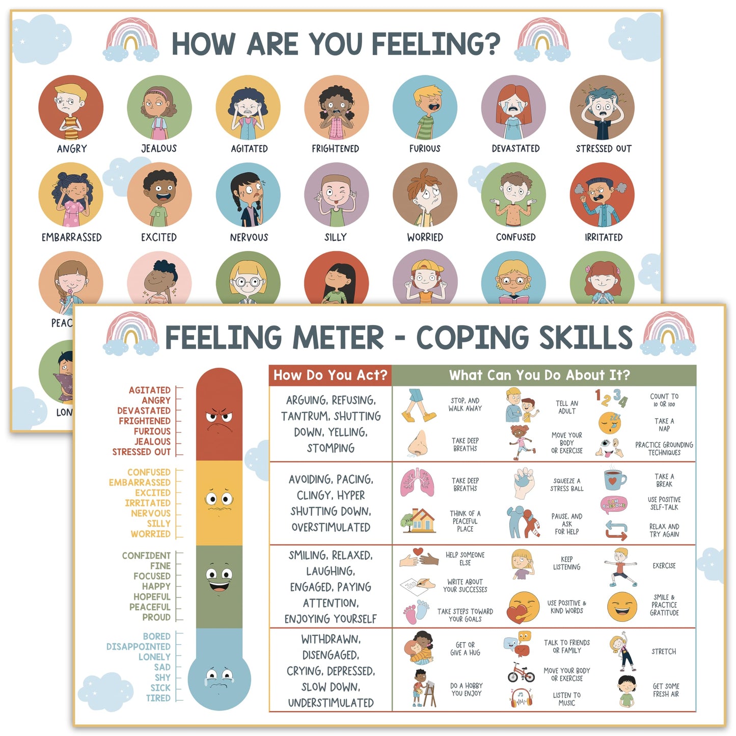 Feelings Chart for Kids - Coping Skills Emotions Chart Poster