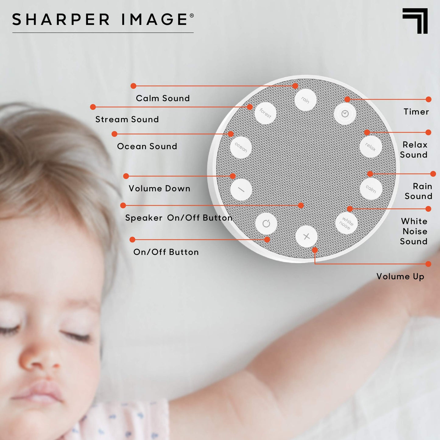 Sharper Image White Noise Sound Machine, 6 Soothing Nature Soundscapes