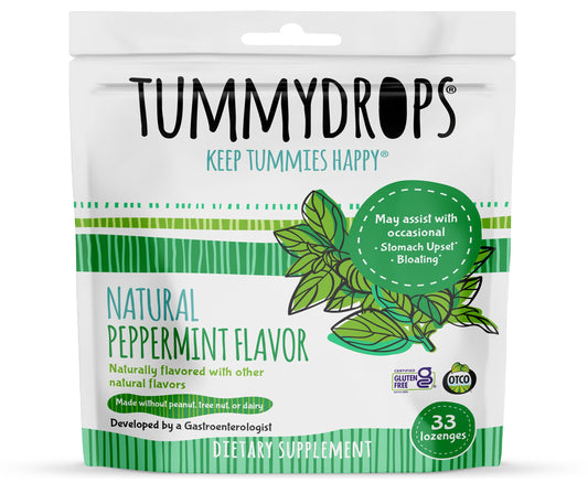 Tummydrops, Natural Peppermint, Gluten Free & Vegan, Pure Peppermint Oil Lozenges Made with Organic Ingredients