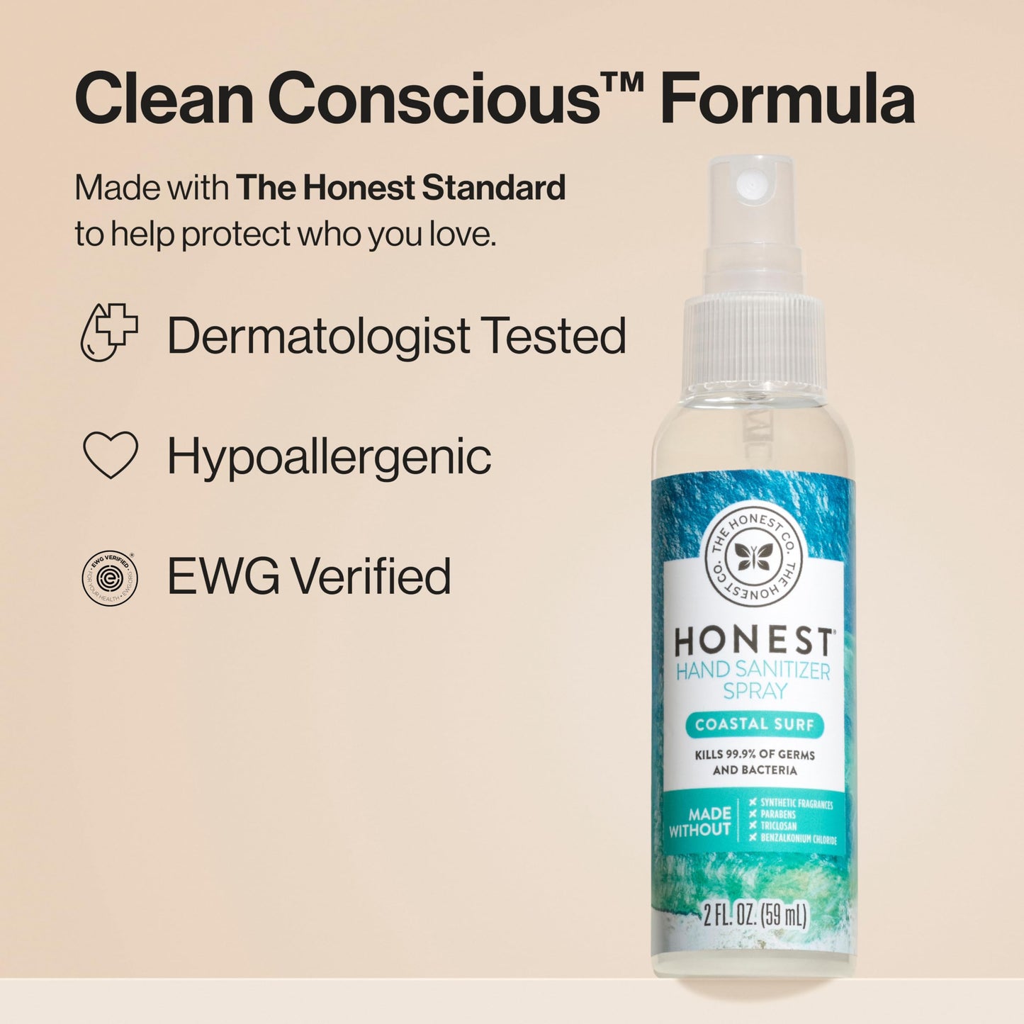 The Honest Company Plant-Based Hand Sanitizer Spray | Kills 99.9% of Germs, 2 fl oz