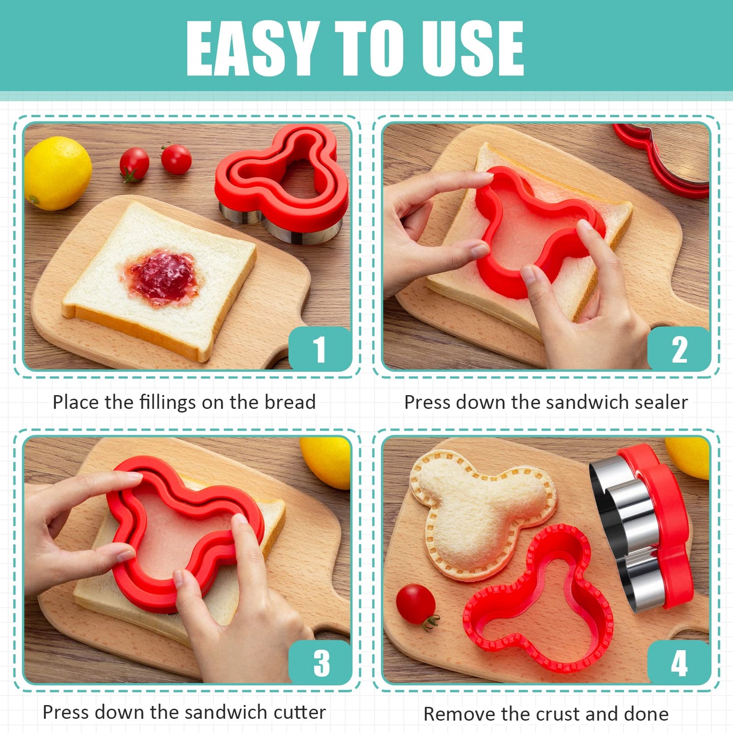 20Pcs Sandwich Cutter and Sealer Set for Kids