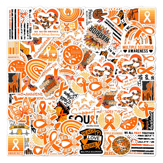 50 Pack Pcs Multiple Sclerosis Awareness Orange Ribbon Stickers for Water Bottles Waterproof Small Decals