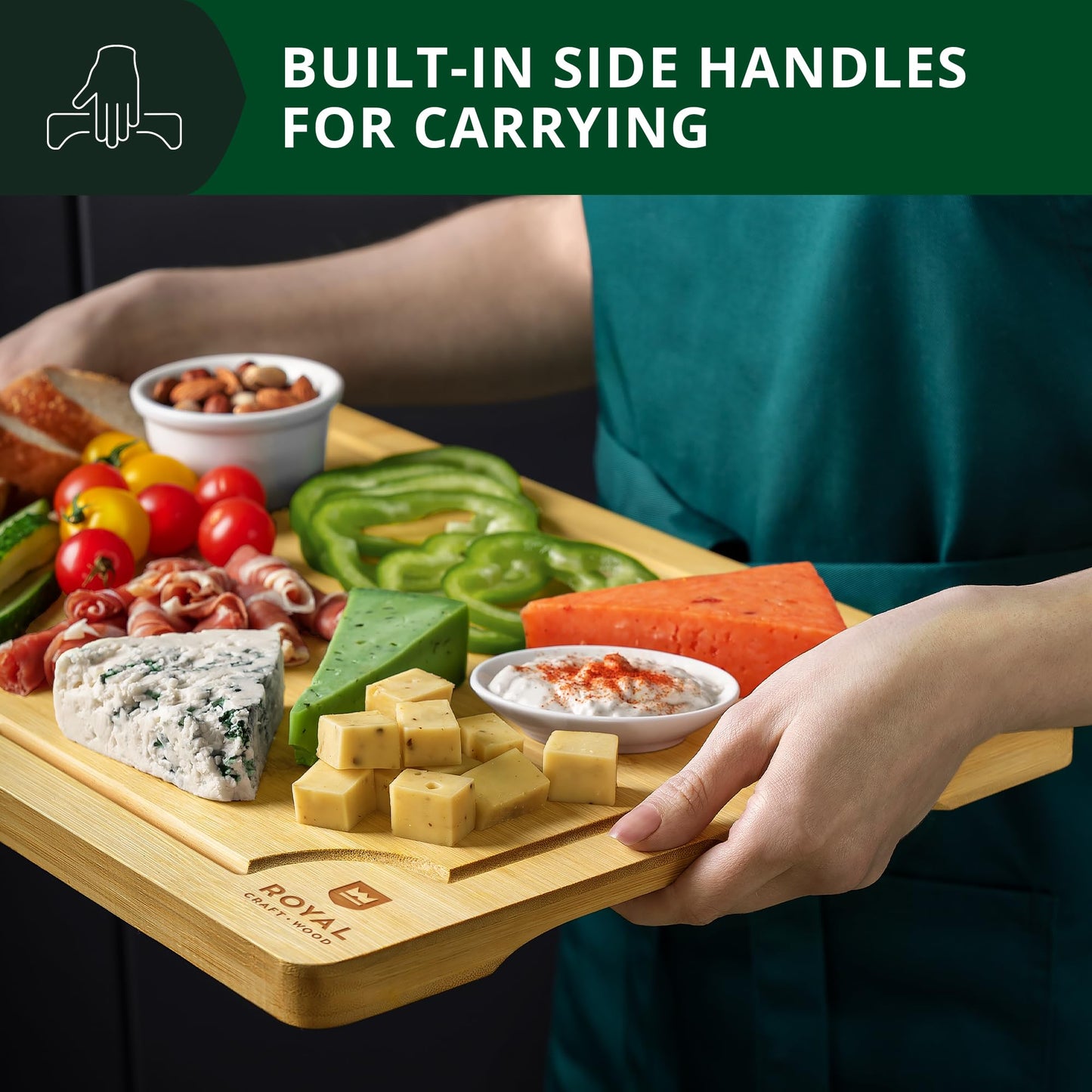 Wooden Cutting Boards for Kitchen Meal Prep & Serving - Bamboo Wood Cutting Board Set