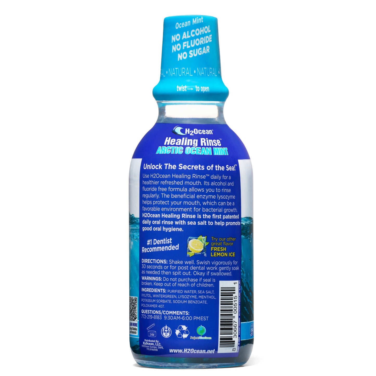 H2Ocean Healing Rinse Natural Sea Salt Oral Care - Mouth Rinse for Oral Care- Arctic Ocean Mint, 16 oz