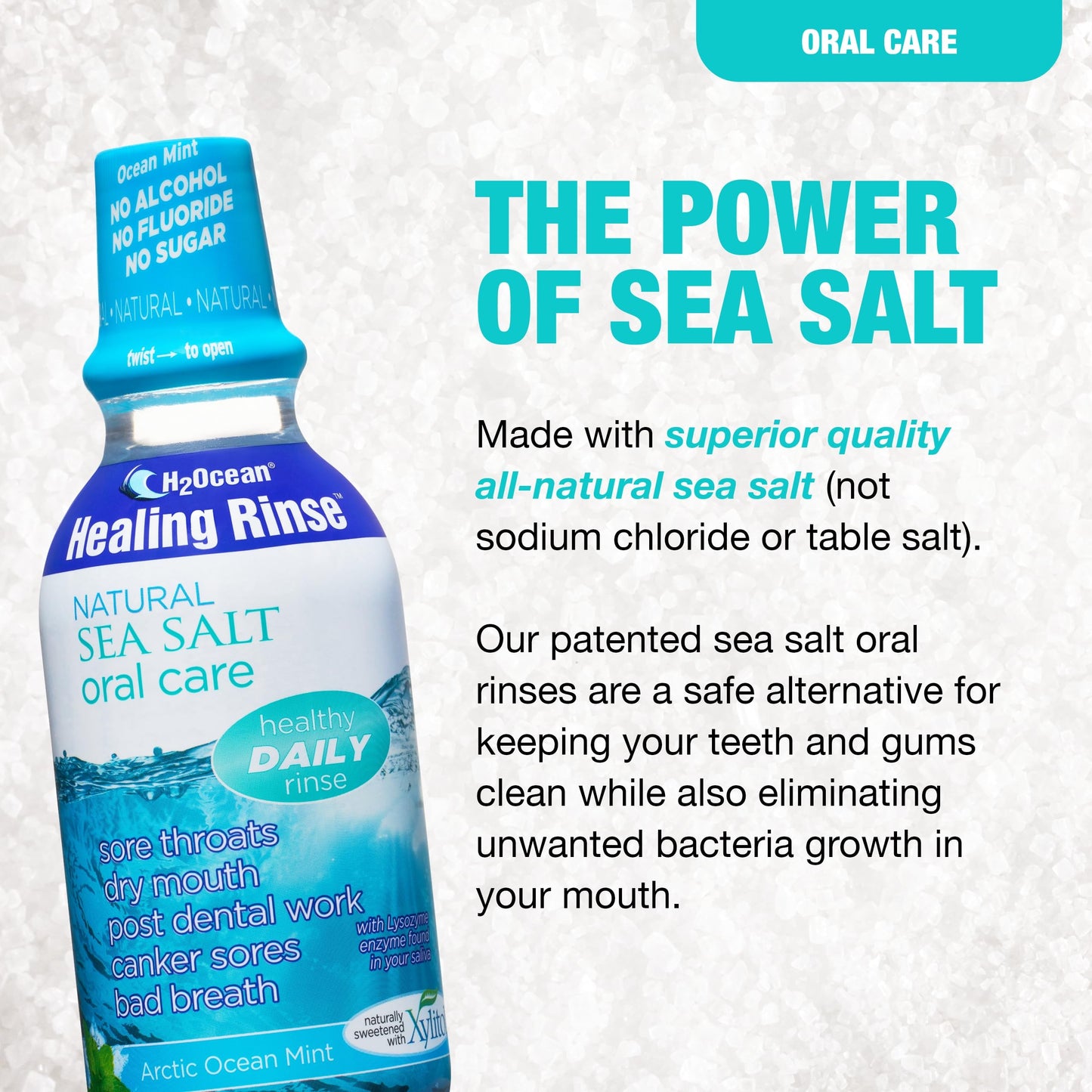 H2Ocean Healing Rinse Natural Sea Salt Oral Care - Mouth Rinse for Oral Care- Arctic Ocean Mint, 16 oz